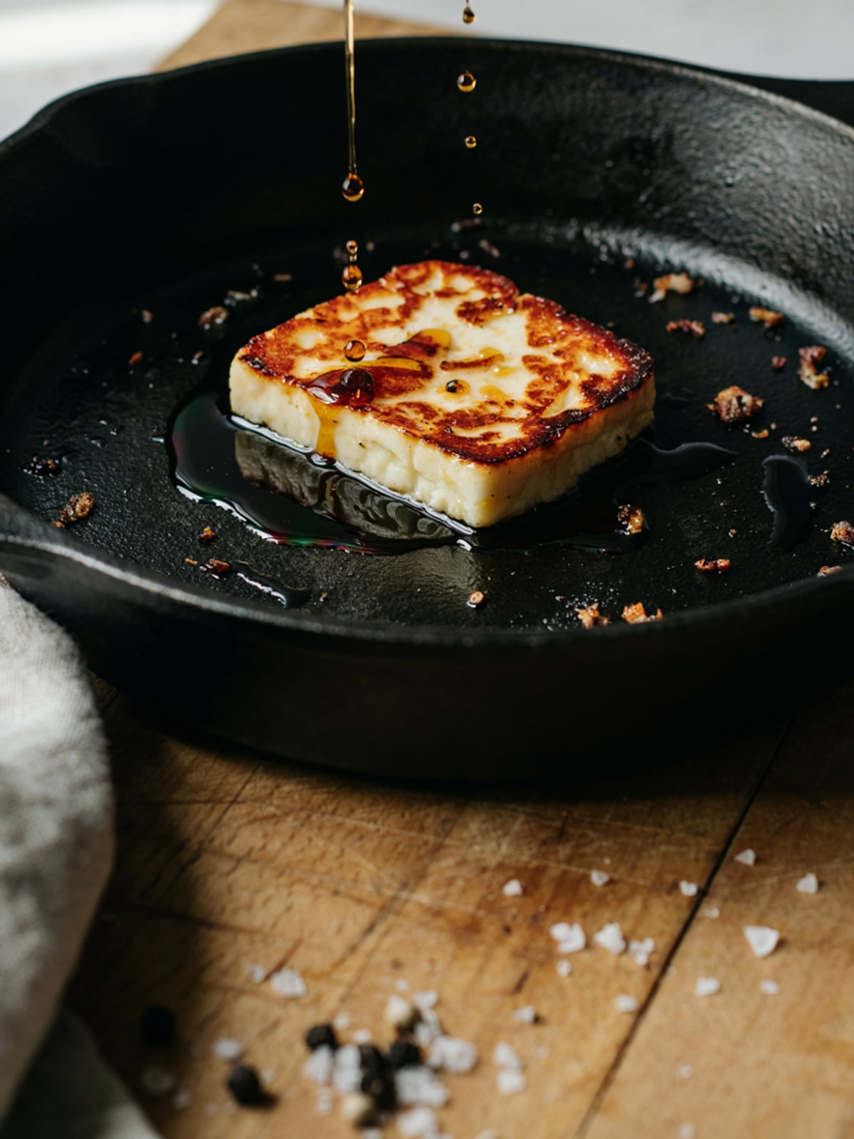 Queso a la plancha con aceite de calabaza
