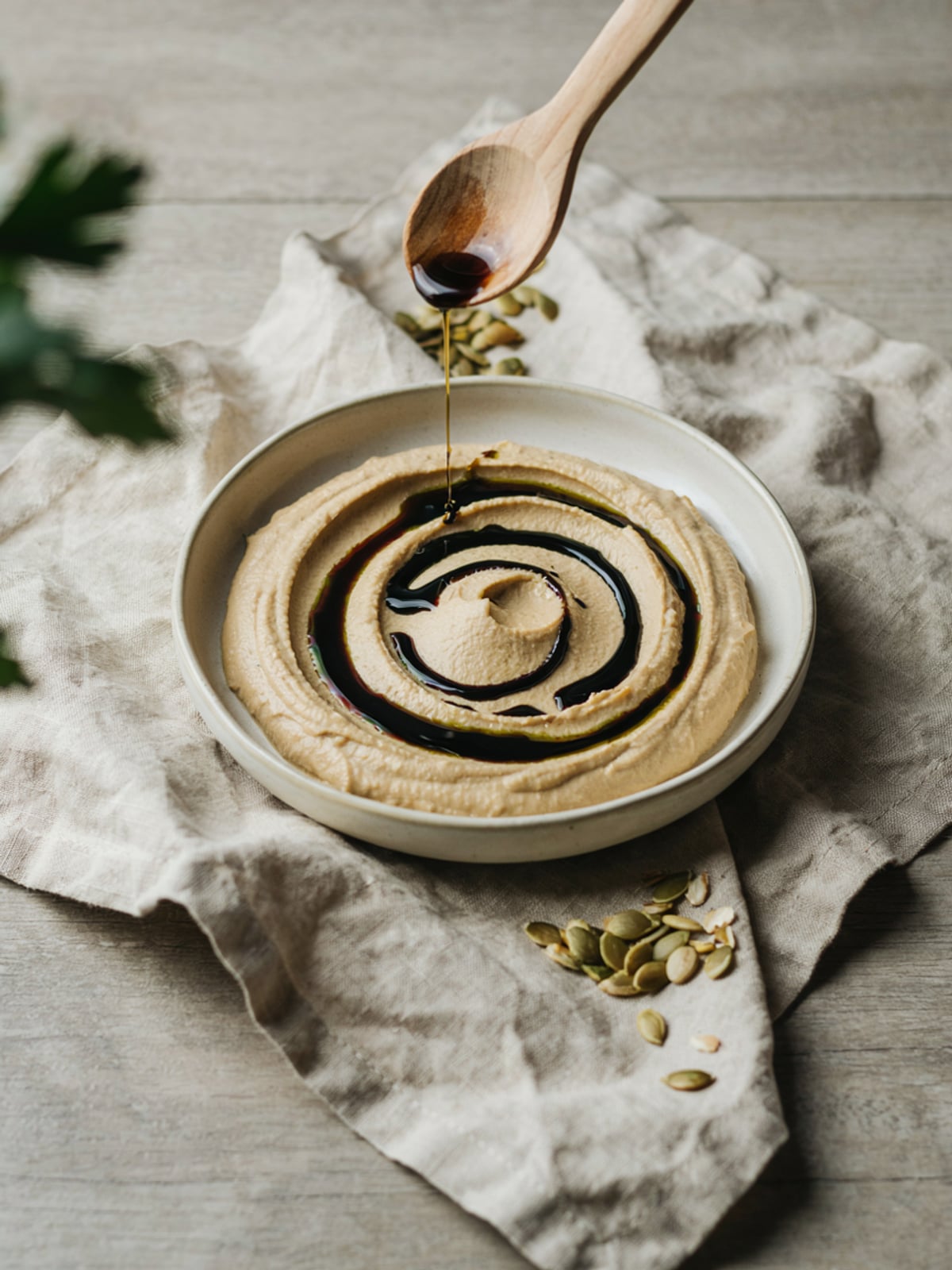 Hummus con aceite de calabaza