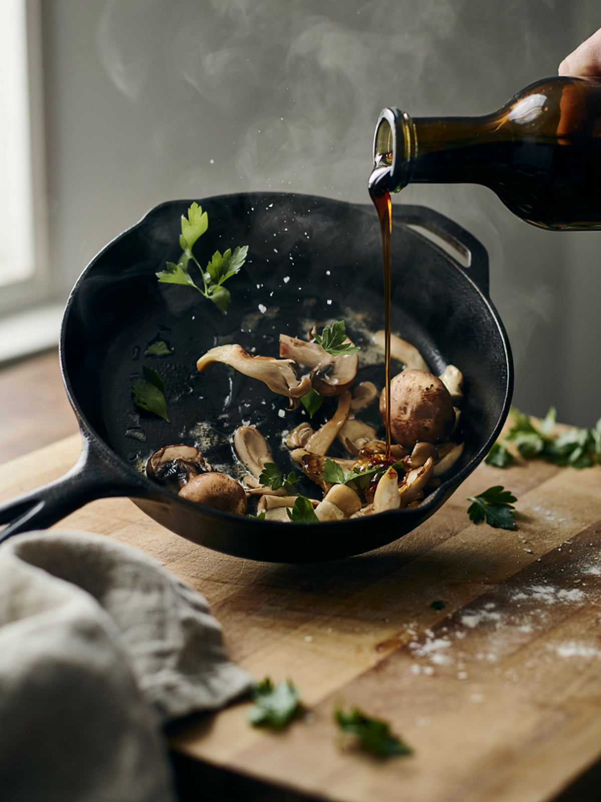 Salteado de setas con aceite de calabaza