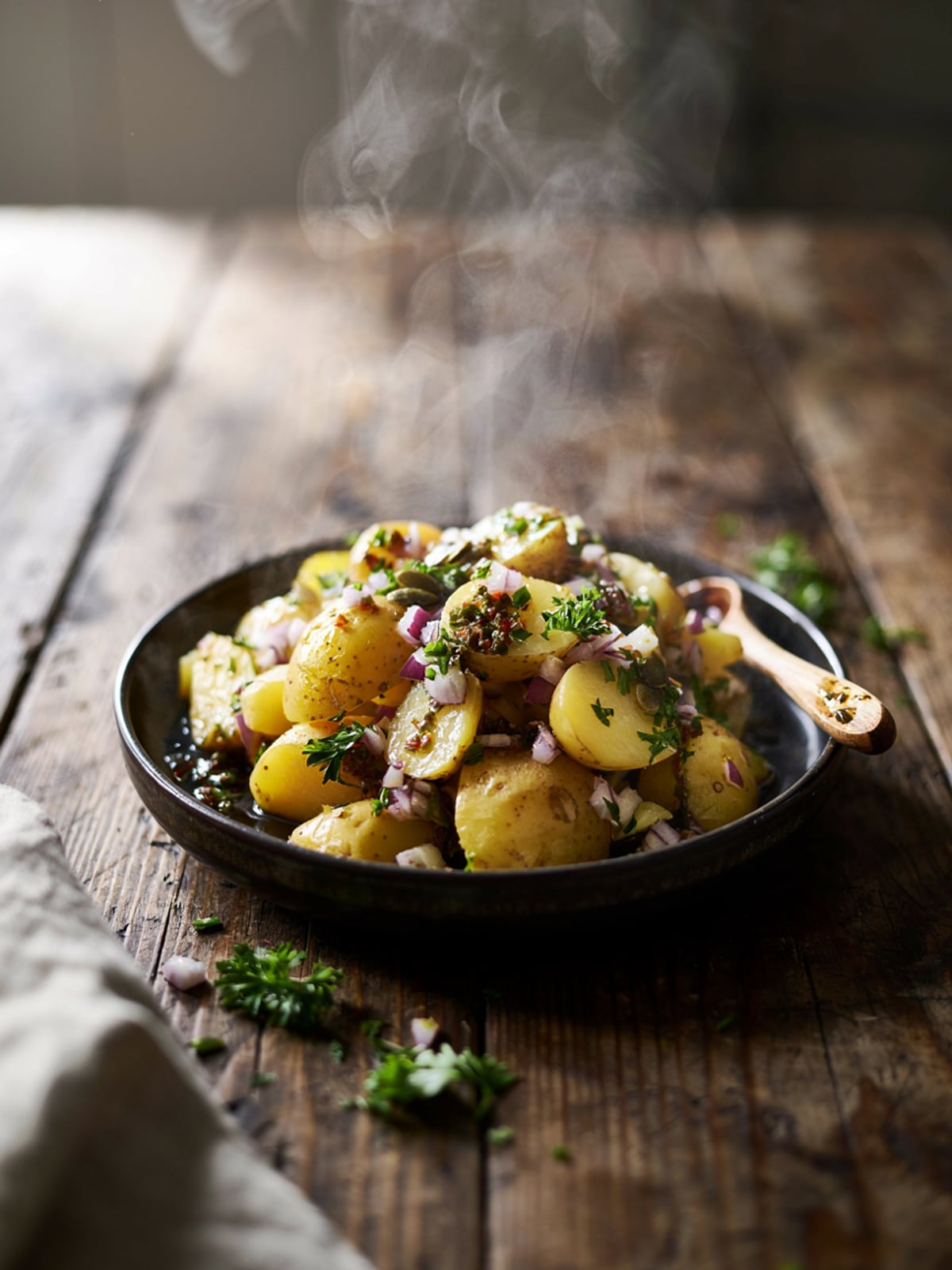 Ensalada de patata con aceite de calabaza