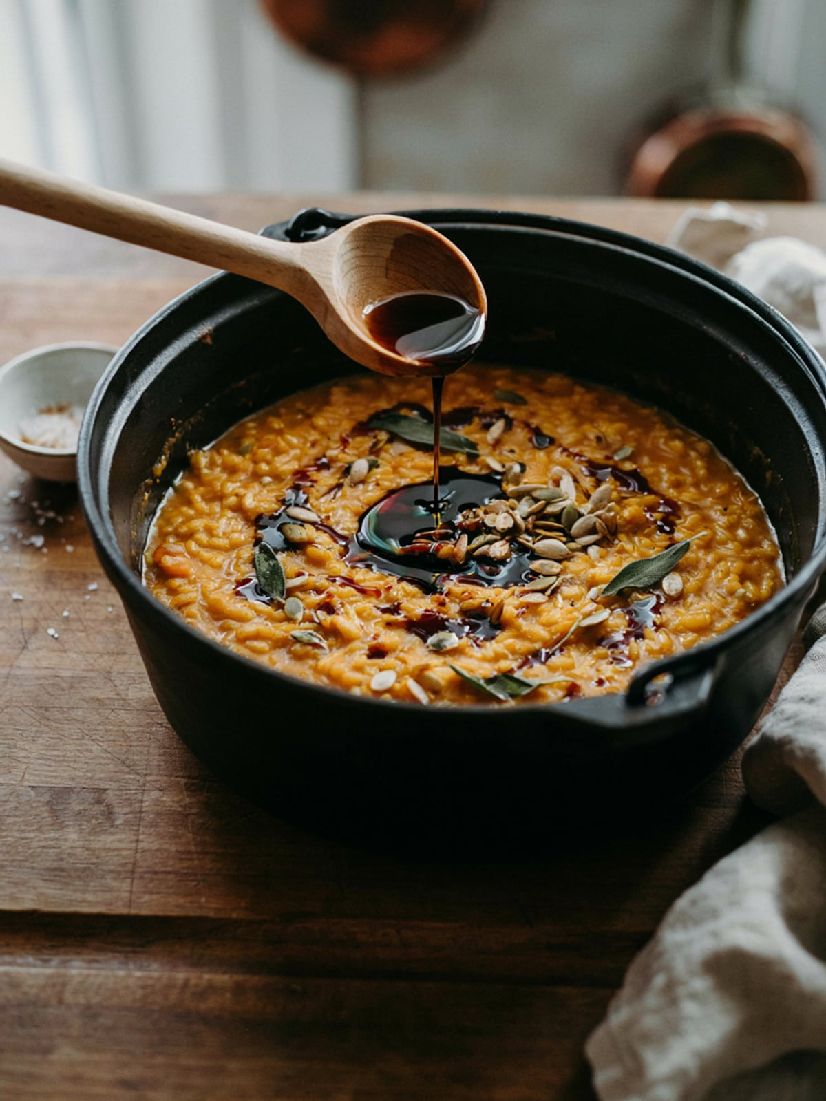 Risotto con aceite de calabaza
