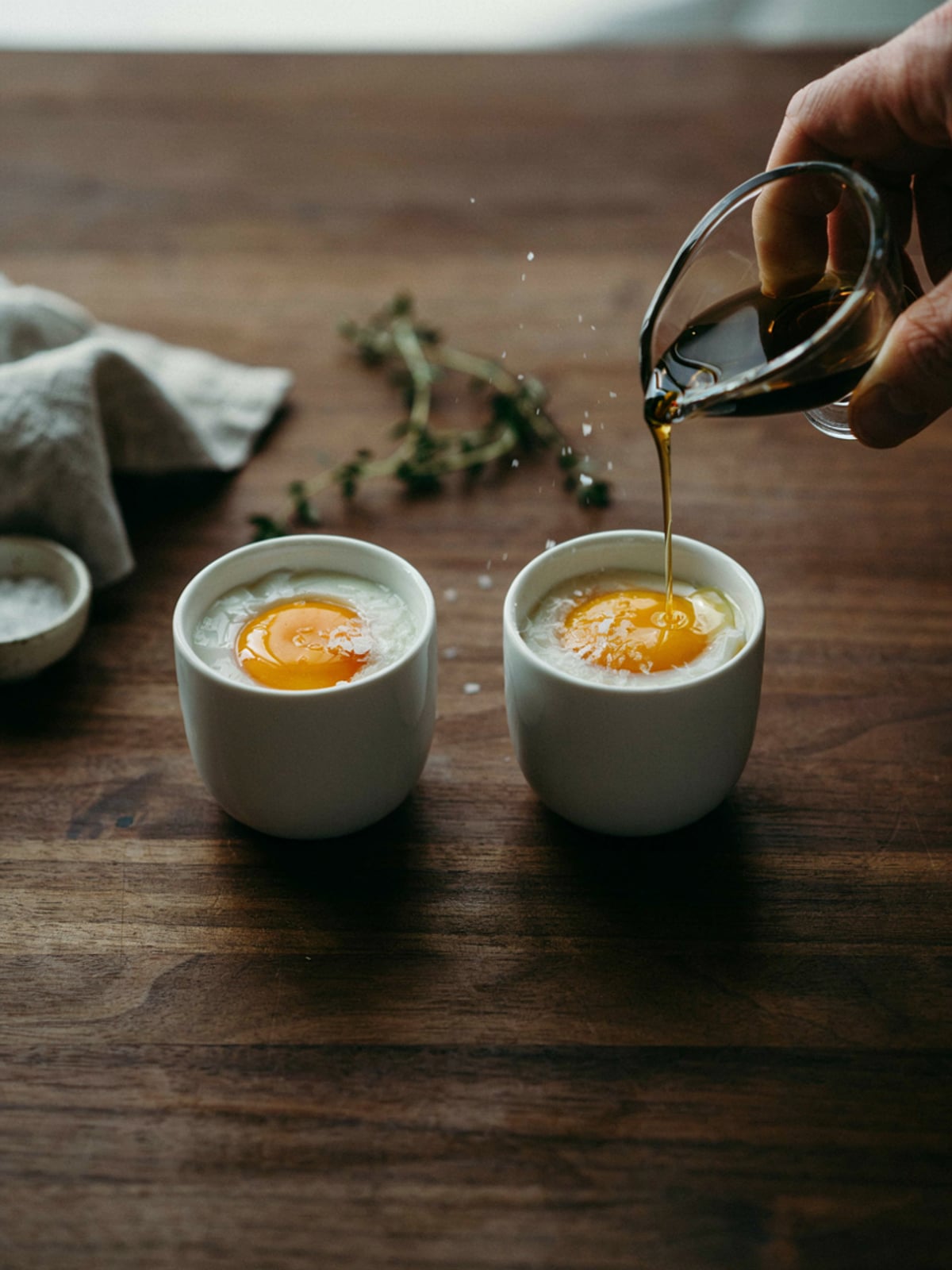 Huevos pasados por agua con aceite de calabaza